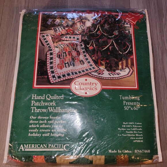 American Pacific Country Classics Tumbling Presents Hand Quilted Patchwork Throw - Picture 1 of 3